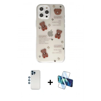 MARSİLYAN™- iPhone 12 Pro Kılıf Eksen Asil Prime - Siyah 3D Antistatik Cam Ekran Koruyucu + Shine Kamera Lens - MI