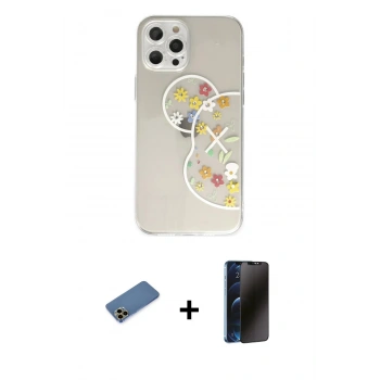 MARSİLYAN™- iPhone 12 Pro Kılıf Eksen Asil Prime - Siyah 3D Antistatik Hayalet Cam Ekran Koruyucu + Shine Kamera Lens Koruma Cam - GD