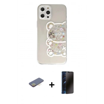 MARSİLYAN™- iPhone 12 Pro Kılıf Eksen Asil Prime - Siyah 3D Antistatik Hayalet Cam Ekran Koruyucu + Renkli Kamera Lens Koruma Cam - SI