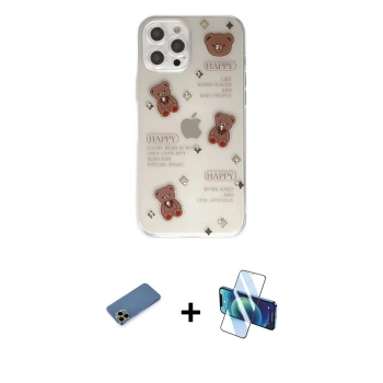 MARSİLYAN™- iPhone 12 Pro Kılıf Eksen Asil Prime - Siyah 3D Antistatik Seramik Nano Ekran Koruyucu + Shine Kamera Lens Koruma Cam - GD