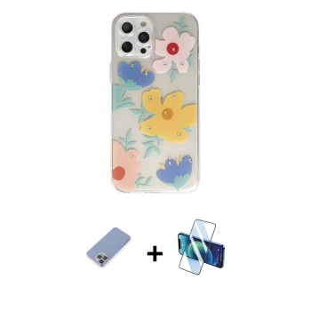 MARSİLYAN™- iPhone 12 Pro Kılıf Eksen Asil Prime - Siyah 3D Antistatik Seramik Nano Ekran Koruyucu + Metal Kamera Lens Koruma Cam - KUYL