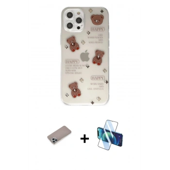 MARSİLYAN™- iPhone 12 Pro Kılıf Eksen Asil Prime - Siyah 3D Antistatik Seramik Nano Ekran Koruyucu + Shine Kamera Lens Koruma Cam - SABE