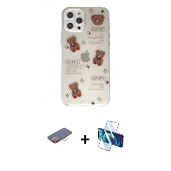 MARSİLYAN™- iPhone 12 Pro Kılıf Eksen Asil Prime - Siyah 3D Antistatik Seramik Nano Ekran Koruyucu + Renkli Kamera Lens Koruma Cam - TU