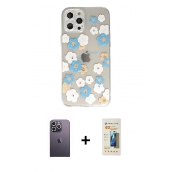 MARSİLYAN™- iPhone 12 Pro Kılıf Eksen Asil Prime - Siyah 6D Mat Seramik Hayalet Nano Ekran Koruyucu + Neon Fosforlu Kamera Lens - BZ