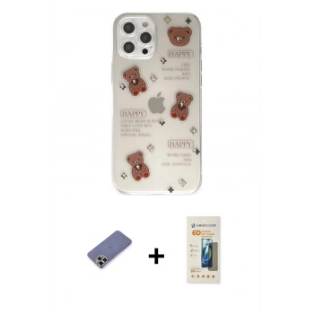 MARSİLYAN™- iPhone 12 Pro Kılıf Eksen Asil Prime - Siyah 6D Mat Seramik Hayalet Nano Ekran Koruyucu + Metal Kamera Lens Koruma Cam - GD