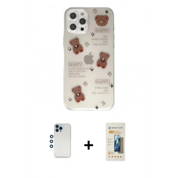 MARSİLYAN™- iPhone 12 Pro Kılıf Eksen Asil Prime - Siyah 6D Mat Seramik Hayalet Nano Ekran Koruyucu + Shine Kamera Lens - MI