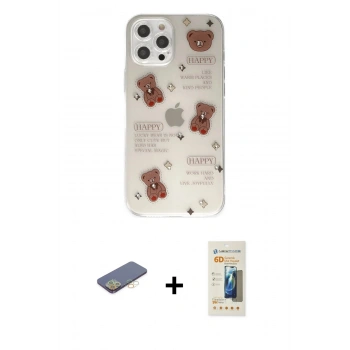 MARSİLYAN™- iPhone 12 Pro Kılıf Eksen Asil Prime - Siyah 6D Mat Seramik Hayalet Nano Ekran Koruyucu + Renkli Kamera Lens Koruma Cam - SI