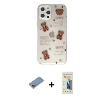 MARSİLYAN™- iPhone 12 Pro Kılıf Eksen Asil Prime - Siyah 6D Mat Seramik Hayalet Nano Ekran Koruyucu + Shine Kamera Lens Koruma Cam - PE