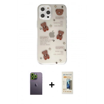 MARSİLYAN™- iPhone 12 Pro Kılıf Eksen Asil Prime - Siyah 6D Mat Seramik Hayalet Nano Ekran Koruyucu + Neon Fosforlu Kamera Lens - YL