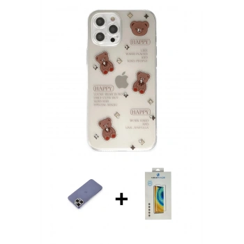 MARSİLYAN™- iPhone 12 Pro Kılıf Eksen Asil Prime - Siyah Polymer Nano Ekran Koruyucu + Metal Kamera Lens Koruma Cam - GD