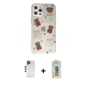 MARSİLYAN™- iPhone 12 Pro Kılıf Eksen Asil Prime - Siyah Polymer Nano Ekran Koruyucu + Shine Kamera Lens - GD