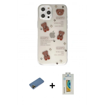 MARSİLYAN™- iPhone 12 Pro Kılıf Eksen Asil Prime - Siyah Polymer Nano Ekran Koruyucu + Shine Kamera Lens Koruma Cam - GD