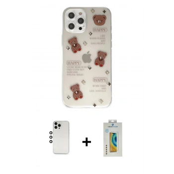 MARSİLYAN™- iPhone 12 Pro Kılıf Eksen Asil Prime - Siyah Polymer Nano Ekran Koruyucu + Shine Kamera Lens - GS