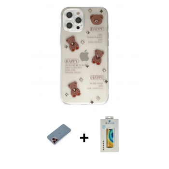 MARSİLYAN™- iPhone 12 Pro Kılıf Eksen Asil Prime - Siyah Polymer Nano Ekran Koruyucu + Metal Kamera Lens Koruma Cam - KI