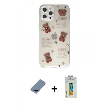 MARSİLYAN™- iPhone 12 Pro Kılıf Eksen Asil Prime - Siyah Polymer Nano Ekran Koruyucu + Metal Kamera Lens Koruma Cam - MI