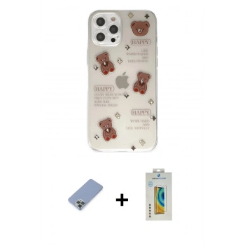 MARSİLYAN™- iPhone 12 Pro Kılıf Eksen Asil Prime - Siyah Polymer Nano Ekran Koruyucu + Metal Kamera Lens Koruma Cam - KUYL