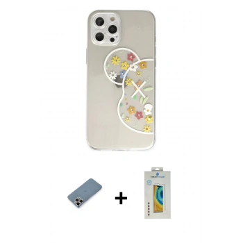 MARSİLYAN™- iPhone 12 Pro Kılıf Eksen Asil Prime - Siyah Polymer Nano Ekran Koruyucu + Metal Kamera Lens Koruma Cam - MR