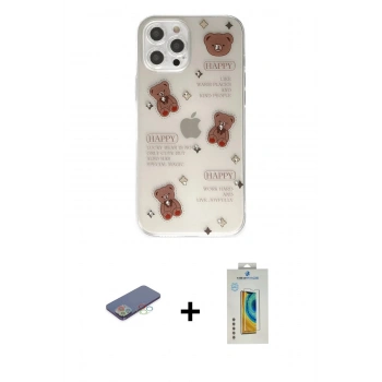 MARSİLYAN™- iPhone 12 Pro Kılıf Eksen Asil Prime - Siyah Polymer Nano Ekran Koruyucu + Renkli Kamera Lens Koruma Cam - MI
