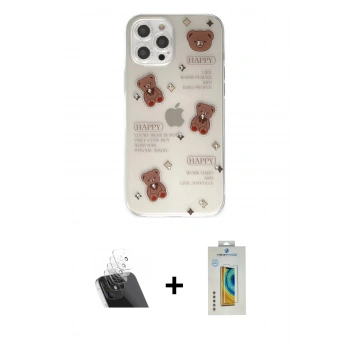 MARSİLYAN™- iPhone 12 Pro Kılıf Eksen Asil Prime - Siyah Polymer Nano Ekran Koruyucu + Kamera Lens Koruma Cam - SF