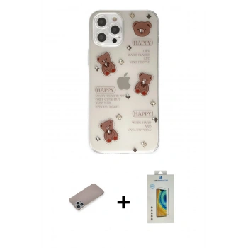 MARSİLYAN™- iPhone 12 Pro Kılıf Eksen Asil Prime - Siyah Polymer Nano Ekran Koruyucu + Shine Kamera Lens Koruma Cam - SABE