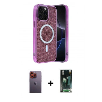 MARSİLYAN™- iPhone 12 Pro Kılıf Eksen Çizgi - Şeffaf 360 Full Body Arka Koruyucu + Neon Fosforlu Kamera Lens - TU