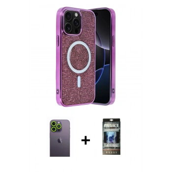 MARSİLYAN™- iPhone 12 Pro Kılıf Eksen Çizgi - Siyah 34D Hayalet Izgaralı Cam + Neon Fosforlu Kamera Lens - YL