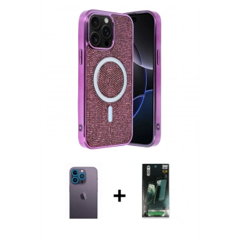 MARSİLYAN™- iPhone 12 Pro Kılıf Eksen Çizgi - Siyah 360 Mat Full Body Arka Koruyucu + Neon Fosforlu Kamera Lens - MI