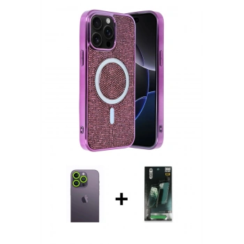 MARSİLYAN™- iPhone 12 Pro Kılıf Eksen Çizgi - Siyah 360 Mat Full Body Arka Koruyucu + Neon Fosforlu Kamera Lens - YL