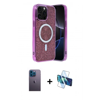 MARSİLYAN™- iPhone 12 Pro Kılıf Eksen Çizgi - Siyah 3D Antistatik Cam Ekran Koruyucu + Neon Fosforlu Kamera Lens - MI