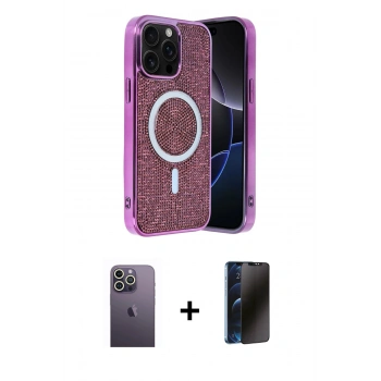 MARSİLYAN™- iPhone 12 Pro Kılıf Eksen Çizgi - Siyah 3D Antistatik Hayalet Cam Ekran Koruyucu + Neon Fosforlu Kamera Lens - BZ