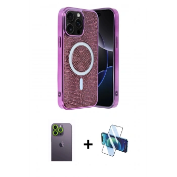 MARSİLYAN™- iPhone 12 Pro Kılıf Eksen Çizgi - Siyah 3D Antistatik Seramik Nano Ekran Koruyucu + Neon Fosforlu Kamera Lens - YL