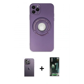 MARSİLYAN™- iPhone 12 Pro Kılıf Eksen Klasik Prime - Şeffaf 360 Full Body Arka Koruyucu + Neon Fosforlu Kamera Lens - BZ