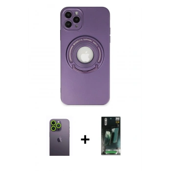 MARSİLYAN™- iPhone 12 Pro Kılıf Eksen Klasik Prime - Şeffaf 360 Full Body Arka Koruyucu + Neon Fosforlu Kamera Lens - YL