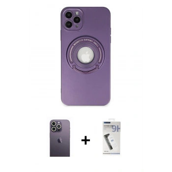 MARSİLYAN™- iPhone 12 Pro Kılıf Eksen Klasik Prime - Şeffaf Uv Polymer Nano Ekran Koruyucu + Neon Fosforlu Kamera Lens - BZ