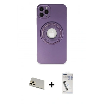 MARSİLYAN™- iPhone 12 Pro Kılıf Eksen Klasik Prime - Şeffaf Uv Polymer Nano Ekran Koruyucu + Rainbow Kamera Lens Koruma Cam - GD