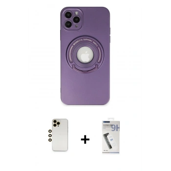 MARSİLYAN™- iPhone 12 Pro Kılıf Eksen Klasik Prime - Şeffaf Uv Polymer Nano Ekran Koruyucu + Shine Kamera Lens - GD