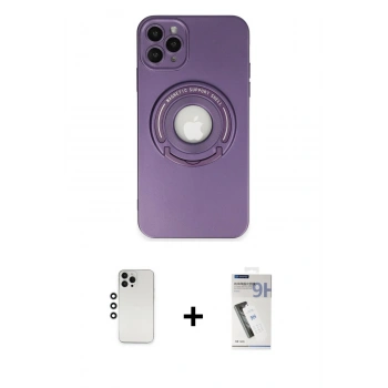 MARSİLYAN™- iPhone 12 Pro Kılıf Eksen Klasik Prime - Şeffaf Uv Polymer Nano Ekran Koruyucu + Shine Kamera Lens - GS