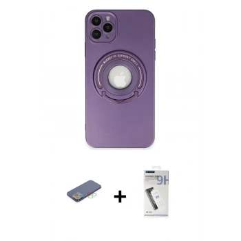 MARSİLYAN™- iPhone 12 Pro Kılıf Eksen Klasik Prime - Şeffaf Uv Polymer Nano Ekran Koruyucu + Renkli Kamera Lens Koruma Cam - MI