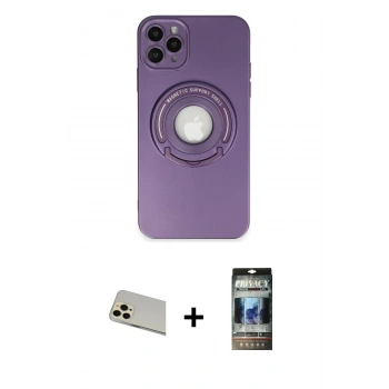 MARSİLYAN™- iPhone 12 Pro Kılıf Eksen Klasik Prime - Siyah 34D Hayalet Izgaralı Cam + Rainbow Kamera Lens Koruma Cam - GD