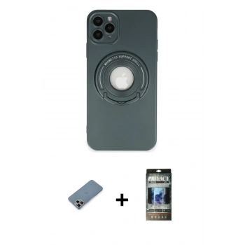 MARSİLYAN™- iPhone 12 Pro Kılıf Eksen Klasik Prime - Siyah 34D Hayalet Izgaralı Cam + Metal Kamera Lens Koruma Cam - MR