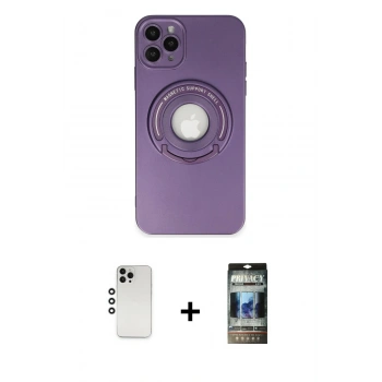 MARSİLYAN™- iPhone 12 Pro Kılıf Eksen Klasik Prime - Siyah 34D Hayalet Izgaralı Cam + Shine Kamera Lens - GS