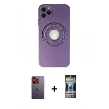 MARSİLYAN™- iPhone 12 Pro Kılıf Eksen Klasik Prime - Siyah 34D Hayalet Izgaralı Cam + Neon Fosforlu Kamera Lens - TU
