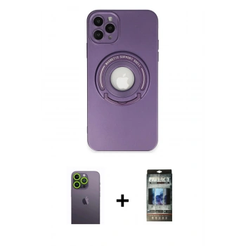 MARSİLYAN™- iPhone 12 Pro Kılıf Eksen Klasik Prime - Siyah 34D Hayalet Izgaralı Cam + Neon Fosforlu Kamera Lens - YL