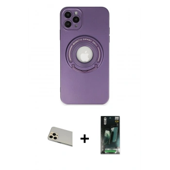 MARSİLYAN™- iPhone 12 Pro Kılıf Eksen Klasik Prime - Siyah 360 Mat Full Body Arka Koruyucu + Rainbow Kamera Lens Koruma Cam - GD