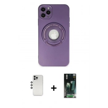 MARSİLYAN™- iPhone 12 Pro Kılıf Eksen Klasik Prime - Siyah 360 Mat Full Body Arka Koruyucu + Shine Kamera Lens - GS