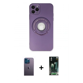 MARSİLYAN™- iPhone 12 Pro Kılıf Eksen Klasik Prime - Siyah 360 Mat Full Body Arka Koruyucu + Neon Fosforlu Kamera Lens - MI