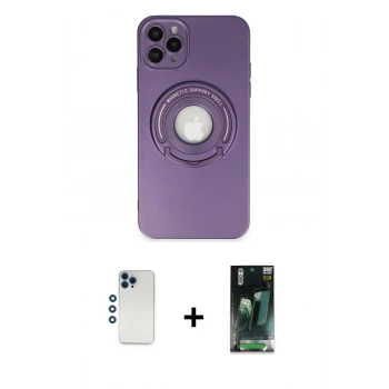 MARSİLYAN™- iPhone 12 Pro Kılıf Eksen Klasik Prime - Siyah 360 Mat Full Body Arka Koruyucu + Shine Kamera Lens - MI