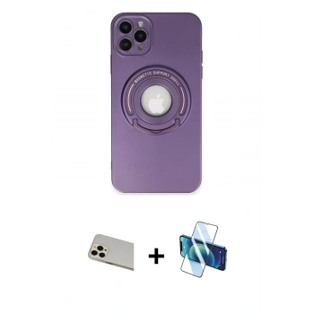 MARSİLYAN™- iPhone 12 Pro Kılıf Eksen Klasik Prime - Siyah 3D Antistatik Cam Ekran Koruyucu + Rainbow Kamera Lens Koruma Cam - GD