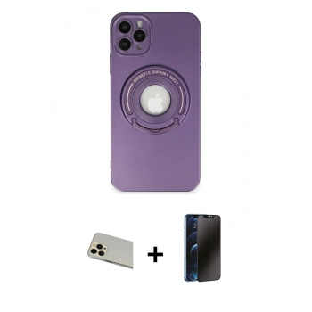 MARSİLYAN™- iPhone 12 Pro Kılıf Eksen Klasik Prime - Siyah 3D Antistatik Hayalet Cam Ekran Koruyucu + Rainbow Kamera Lens Koruma Cam - GD