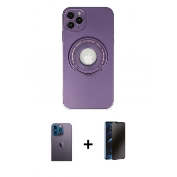 MARSİLYAN™- iPhone 12 Pro Kılıf Eksen Klasik Prime - Siyah 3D Antistatik Hayalet Cam Ekran Koruyucu + Neon Fosforlu Kamera Lens - MI